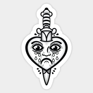 Crying Heart and Dagger Tattoo (Black Print) Sticker